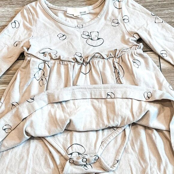 Greige Long Sleeve Mushroom Bamboo Dress with Built-in Bloomers Size 3-6M - Picture 3 of 6